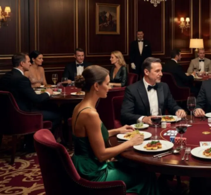 Goście grający w pokera w eleganckiej restauracji Dutch Pipe Service