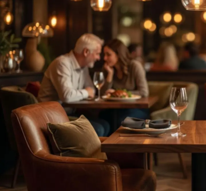 Przytulny kącik w restauracji Dutch Pipe Service, w którym goście delektują się kolacją